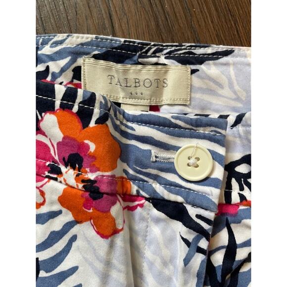 Talbots Size 4 Women's Cotton Chino Ankle Pants Blue and Pink Hawaiian Floral - Picture 4 of 6